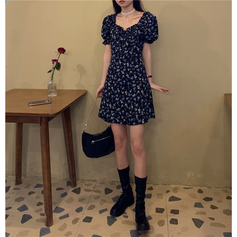 Đầm hoa đen retro DD079 | BigBuy360 - bigbuy360.vn