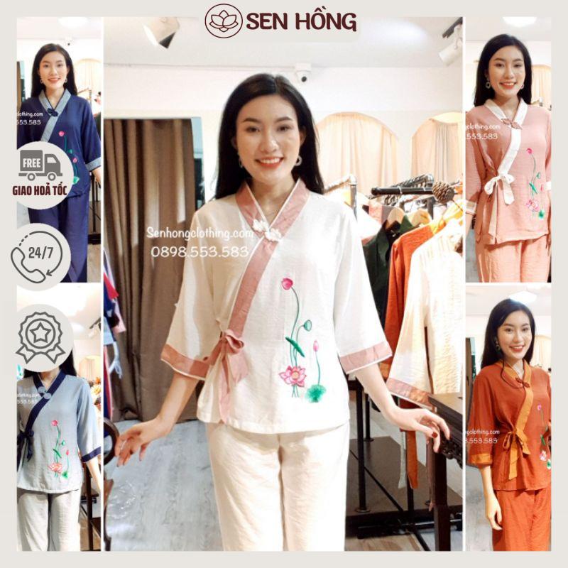 HOT SET ĐỒ ĐI LỄ LỤA LINEN b3 - quần áo đi chùa Phật tử nữ hàng thiết kế cao cấp có sẵn giao ngay