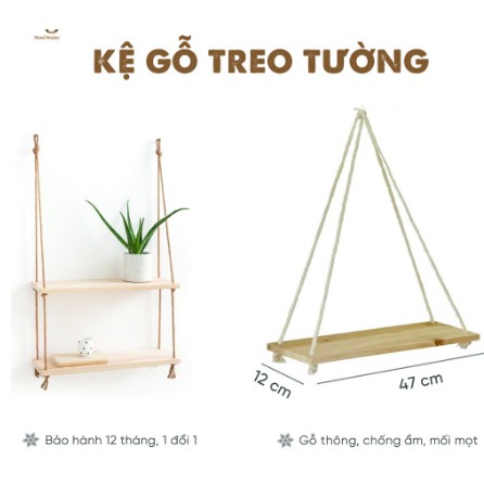 Kệ gỗ treo tường dây thừng decor trang trí nhà cửa