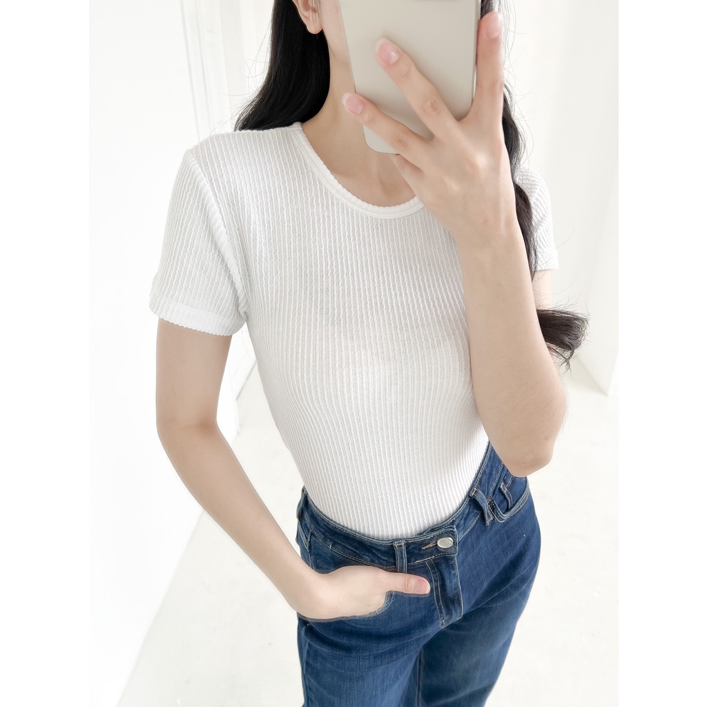 Áo Thun Gân Nữ Ngắn Tay Ôm Cổ Tròn GILLEE Chất Co Giãn Tốt Dễ Phối Đồ FAT052