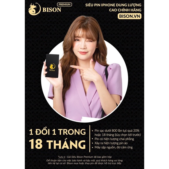 Pin Siêu Bison Premium Dung Lượng Cao Cho ĐT táo - BH 18 tháng 800 lần sạc(tặng kèm keo dán pin)