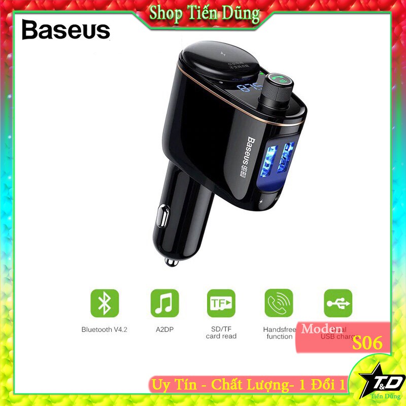 TẨU SẠC OTO BASEUS S06 HỖ TRỢ NGHE GỌI BLUETOOTH KÈM 2 CỔNG SẠC NHANH