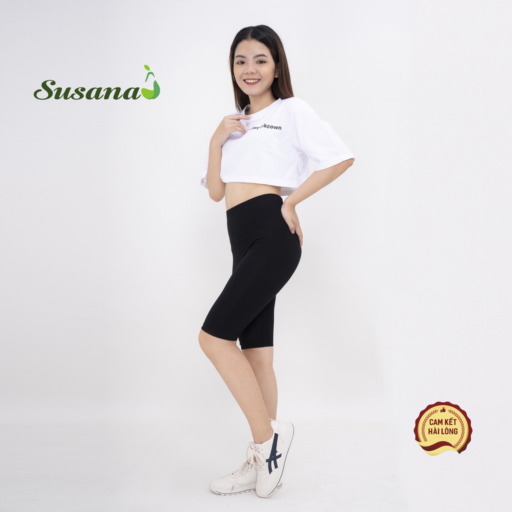 [ảnh thật] Quần Legging Nữ, Quần Ngố Susana, Trơn, Vải Co Giãn Tốt, Màu Đen Đơn Giản