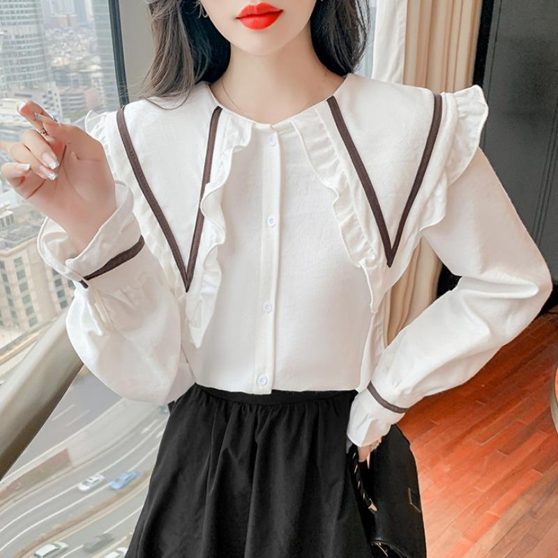 Áo Sơ Mi Cổ Búp Bê Tay Dài Dáng Rộng Thời Trang Mùa Thu Dễ Phối Đồ Cho Nữ 2022