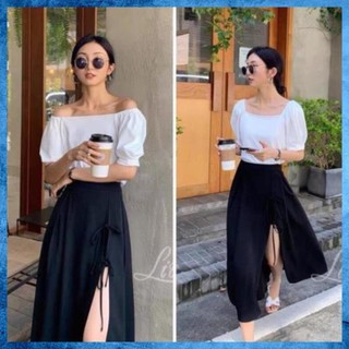 Chân Váy Xẻ Tà Nữ ulzzang THẮT NƠ Cạp Chun Chất Voan Form Suông Cực Cá Tính