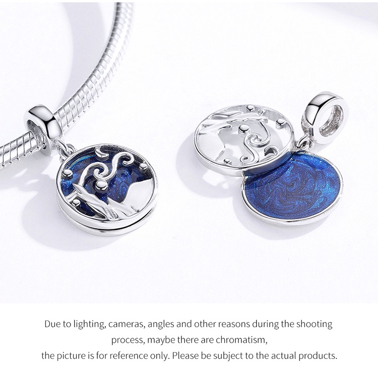 BAMOER Mặt Vòng cổ/Vòng Tay Bằng Bạc 925 Họa Tiết Bầu Trời Đầy Sao Màu Xanh Dương SCC1389 Cho Nữ