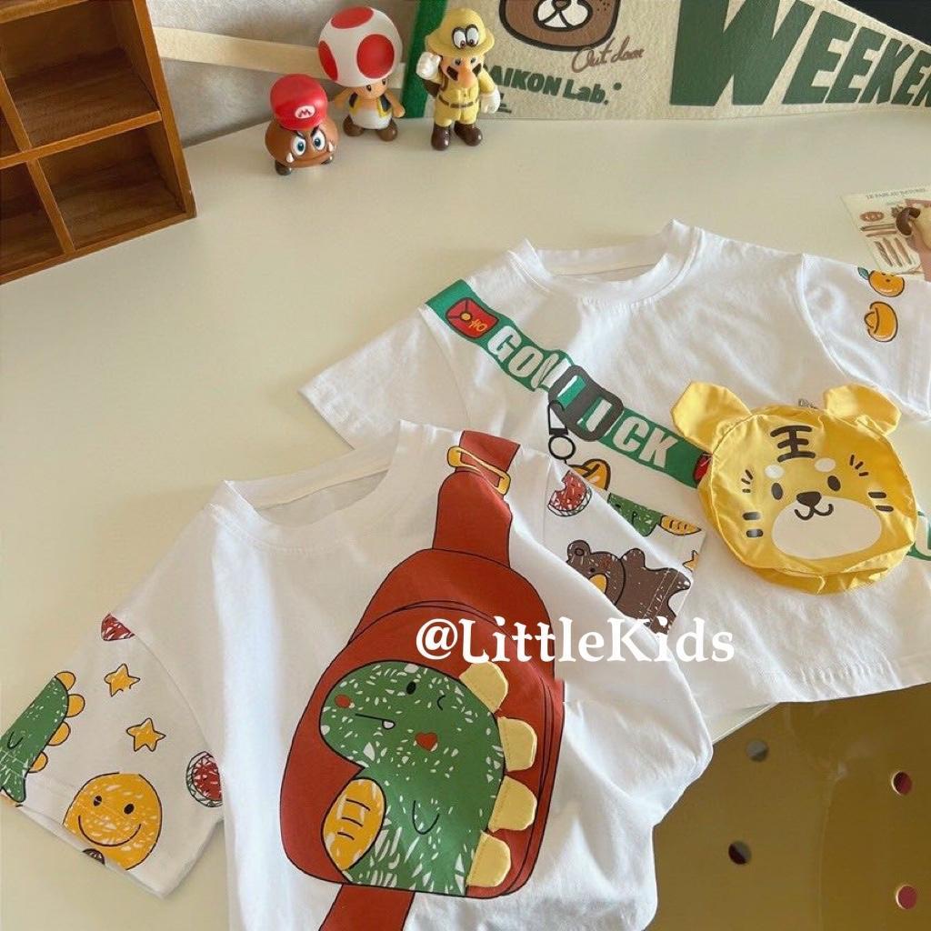 Áo Thun Tay Ngắn Cổ Tròn In Hình Khủng Long Hoạt Hình Phong Cách Hàn Quốc Dễ Thương Cho Bé Trai
