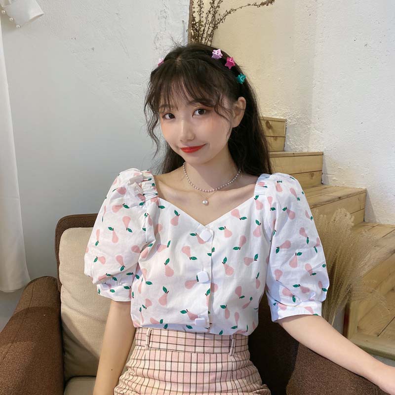 Áo sơ mi tay ngắn in hình trái cây phong cách Hàn Quốc | BigBuy360 - bigbuy360.vn