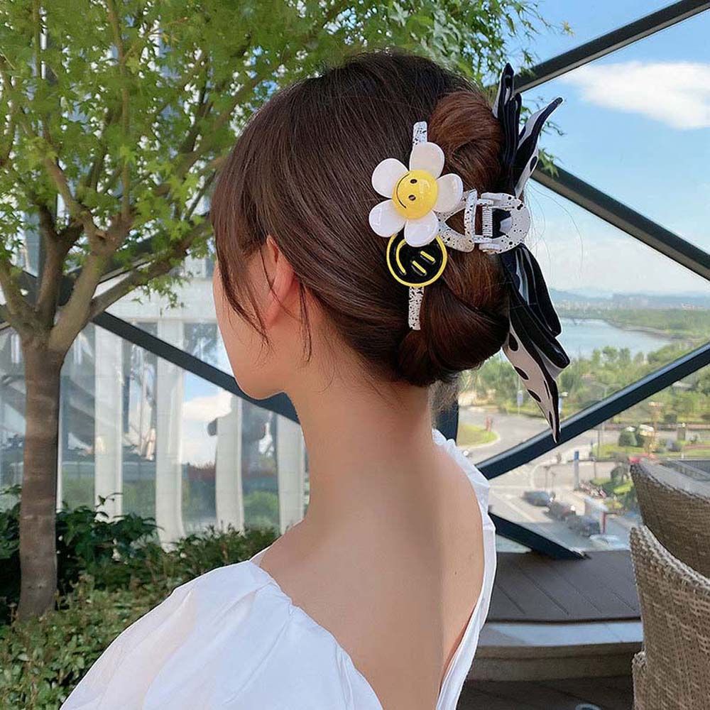Kẹp Tóc Nơ Ruy Băng Họa Tiết Mặt Cười Chấm Bi Thời Trang Hàn Quốc Cho Nữ