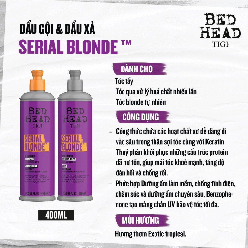 Dầu gội xả cho tóc tẩy Tigi Bed Head Serial Blonde 400ML