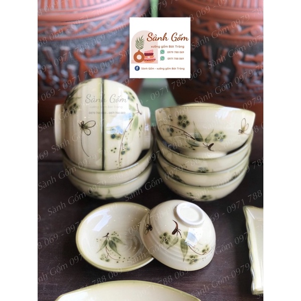 SET BÁT ĐĨA BÁT TRÀNG VẼ TAY 18 MÓN