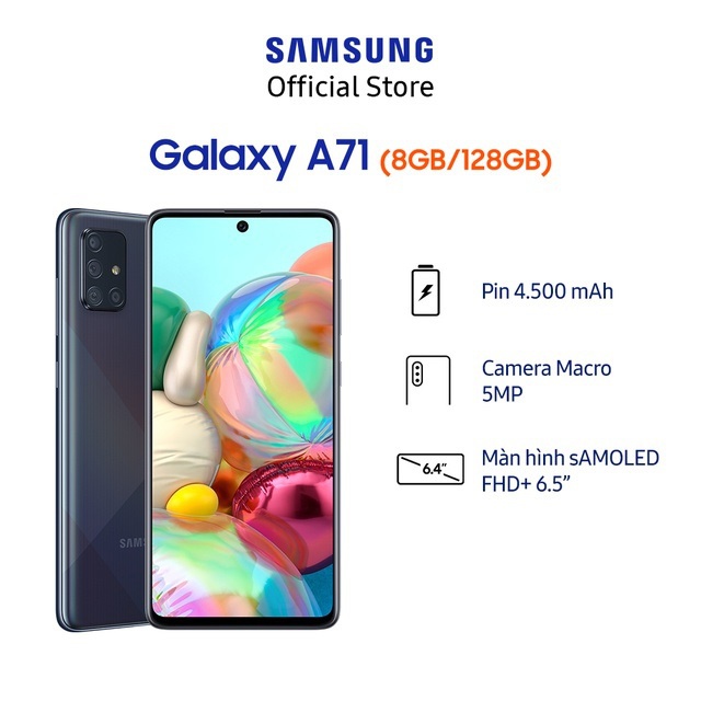 [Mã ELSAMHOT giảm 5% đơn 3TR] Điện Thoại Samsung Galaxy A71 8GB/128GB - Hàng Chính Hãng