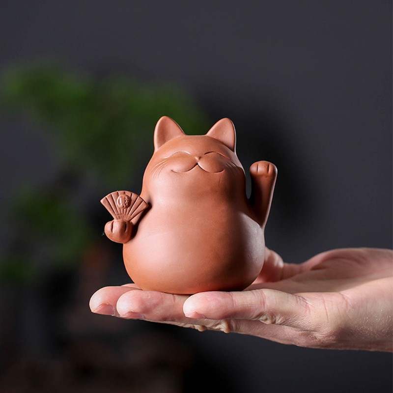 Khay Gốm Uống Trà Hình Mèo May Mắn Xinh Xắn