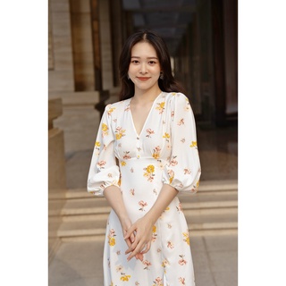 Đầm Hoa Cổ V Xẻ Tà EDINI - D1434