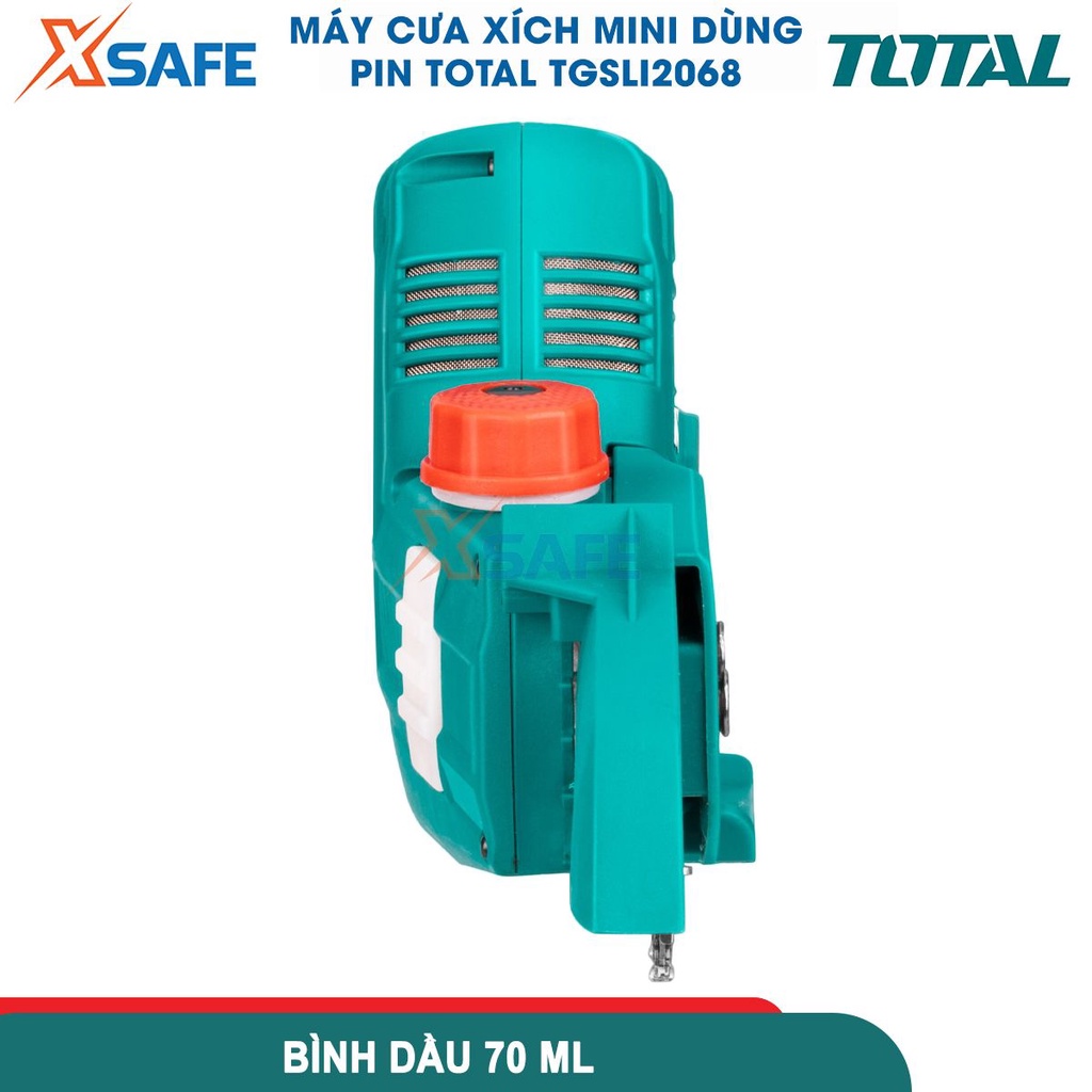 Máy cưa xích mini dùng pin TOTAL TGSLI2068 20V, chiều dài lam cưa 6inch, kèm dây xích lam cưa, không bao gồm pin sạc