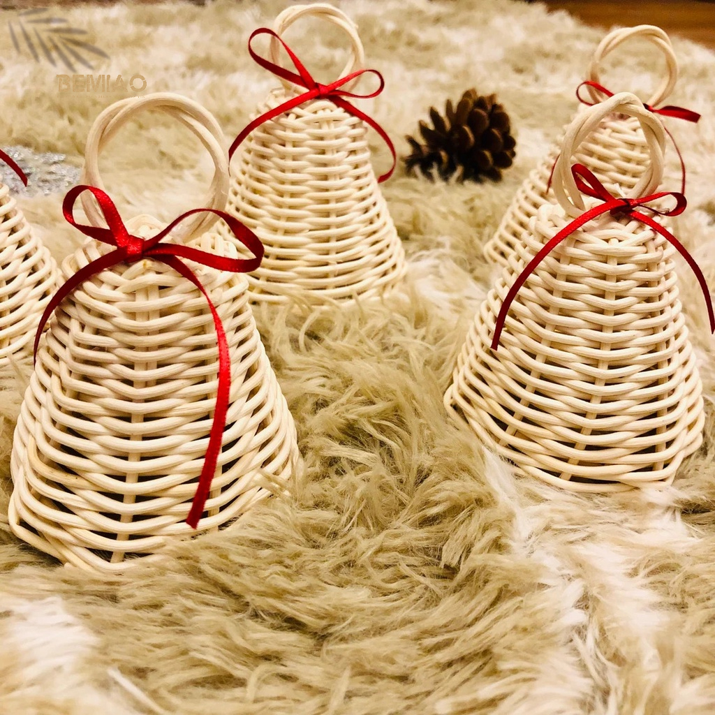 Quả chuông BEMIAO bằng mây tre đan trang trí cây thông Noel dịp Giáng sinh, hàng decor thủ công mỹ nghệ cao cấp