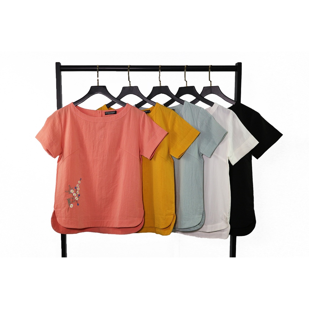 ÁO THUN NỮ TAY NGẮN, THÊU ĐẸP VẢI LINEN CAO CẤP ĐẸP