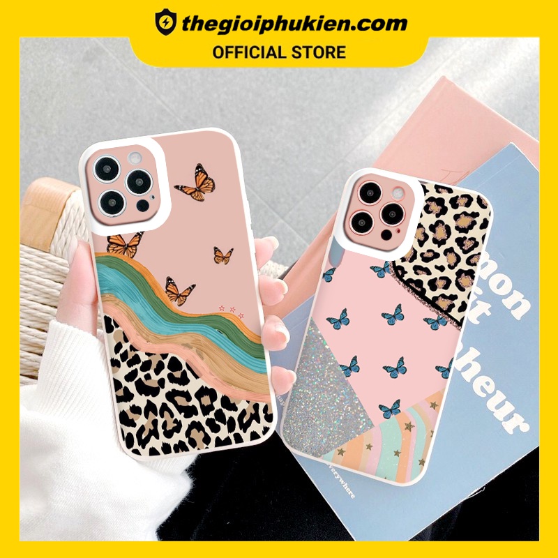 Ốp iphone - Ốp lưng iphone cạnh vuông Butterfly da báo dành cho ip 6 đến 14promax - ng281