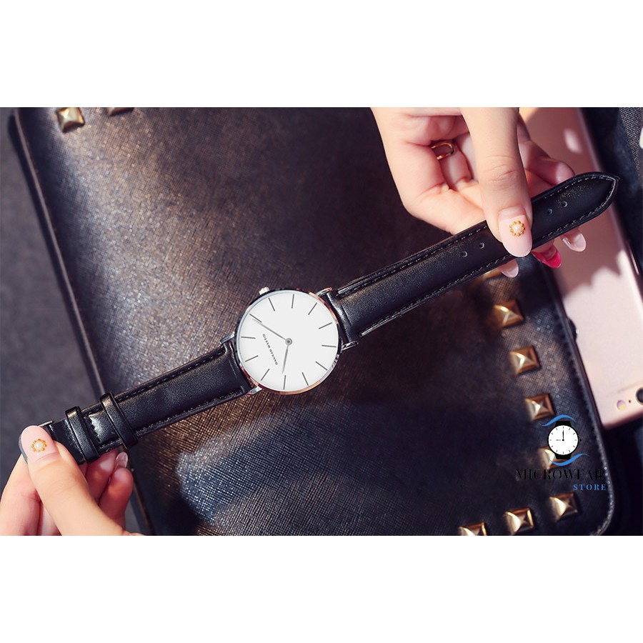 Đồng hồ nữ dây da Hannah Martin siêu mỏng máy Nhật bảo hành 12 tháng