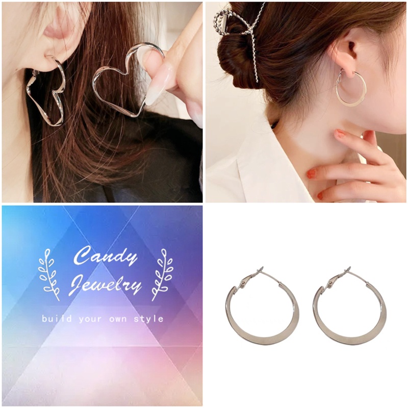 Khuyên tai MANYUE kim loại kiểu dáng tròn/ trái tim dễ phối đồ thời trang đơn giản dành cho nữ