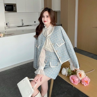 Set dạ tweed xanh 2 món tiểu thư basic dễ mặc kèm ảnh thật MS30