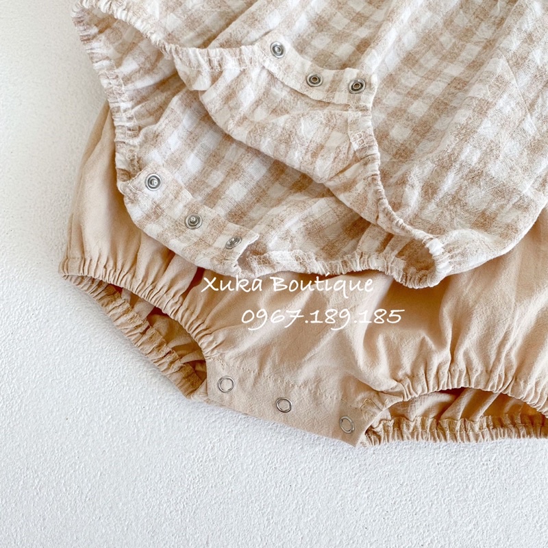 Bodysuit Dài Tay Cổ Yếm Thêu Gấu Bé Gái  Cao Cấp - Body Chip Thêu Gấu Hàn Quốc Bé Gái