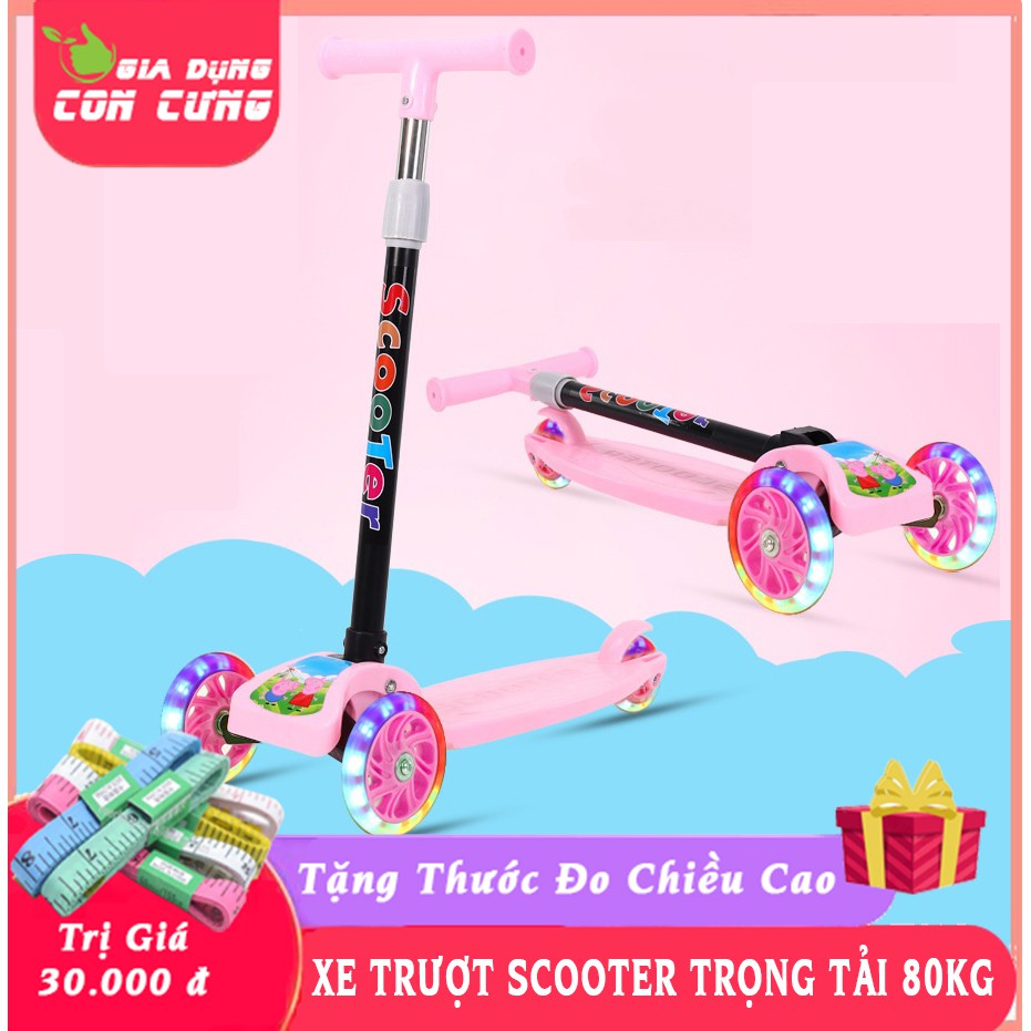 Xe Scooter, scooter cho bé từ 3 - 8 tuổi tải trọng lớn thiết kế màu sắc độc đáo cho bé  (có loại bánh không phát sáng)