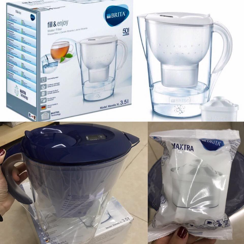 Bình lọc nước Brita 2,4L kèm 6 lõi lọc nắp xanh [nhập Đức chính hãng]