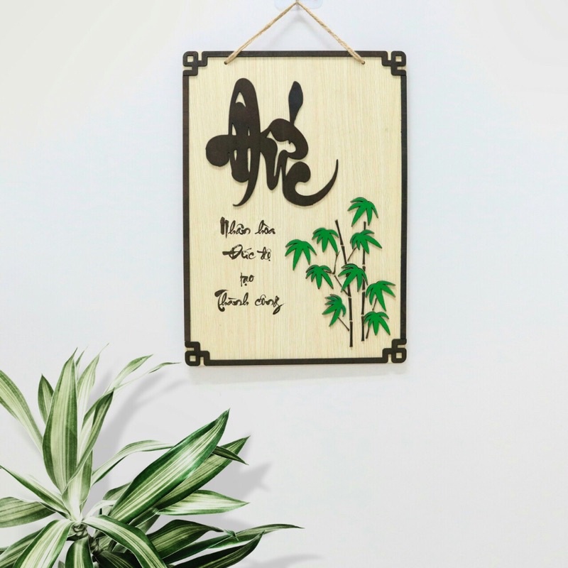 Một Tranh gỗ treo tường khắc chữ thư pháp nghĩa - nhẫn - hiếu - tâm - trí - đức khắc 3D và các câu nói xưa