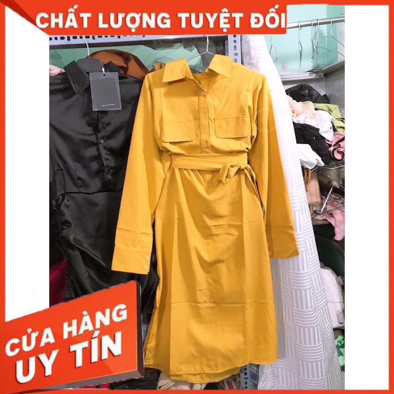 ĐẦM SƠMI DÀI TAY CÓ THẮT LƯNG RỜI CỘT EO - ảnh thật shop chụp