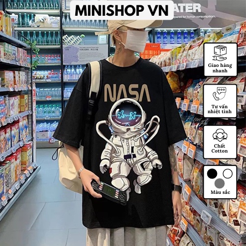 Áo thun tay lỡ form rộng unisex phi hành gia Nasa, áo phông nam nữ chât cotton mềm mát đủ size