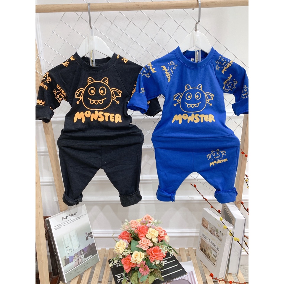 Bộ thu đông trẻ em 7-17 kg mẫu monster cho bé trai bé gái 1-5 tuổi, chất nỉ dày dặn, giữ ấm tốt, hàng may kĩ.MONTER68