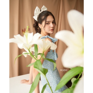 Đầm dài dáng xoè hai dây cột nơ Romance Sky - DEVONS STUDIO