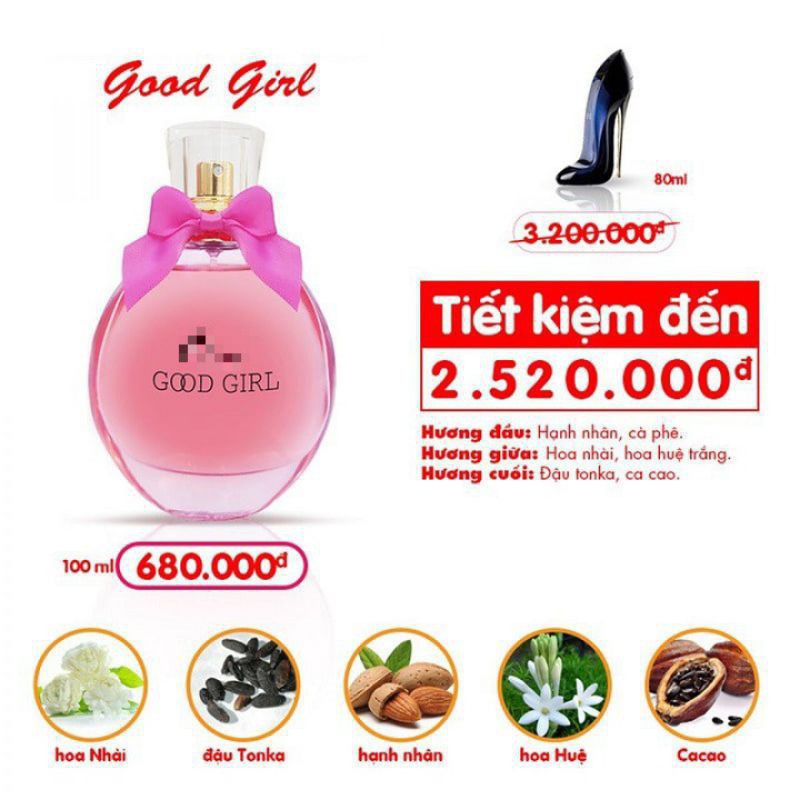 (CHÍNH HÃNG)NƯỚC HOA NỮ GOOD GIRL – QUYẾN RŨ VÀ GỢI CẢM (100ML) | Thế Giới Skin Care