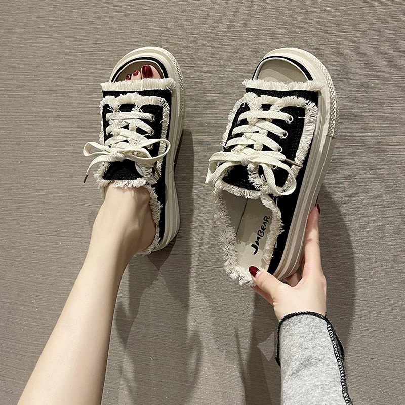 Giày Sandal Canvas Đế Dày Mềm Thắt Dây Thời Trang Phong Cách Mới
