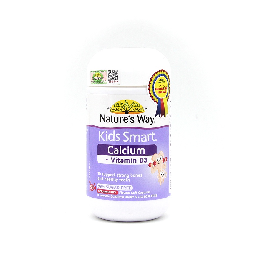 Viên Nhai Cho Bé NATURE’S WAY Kids Smart Calcium + Vitamin D3 Burstlets Bổ Sung Canxi Giúp Bé Phát Triển Chiều Cao