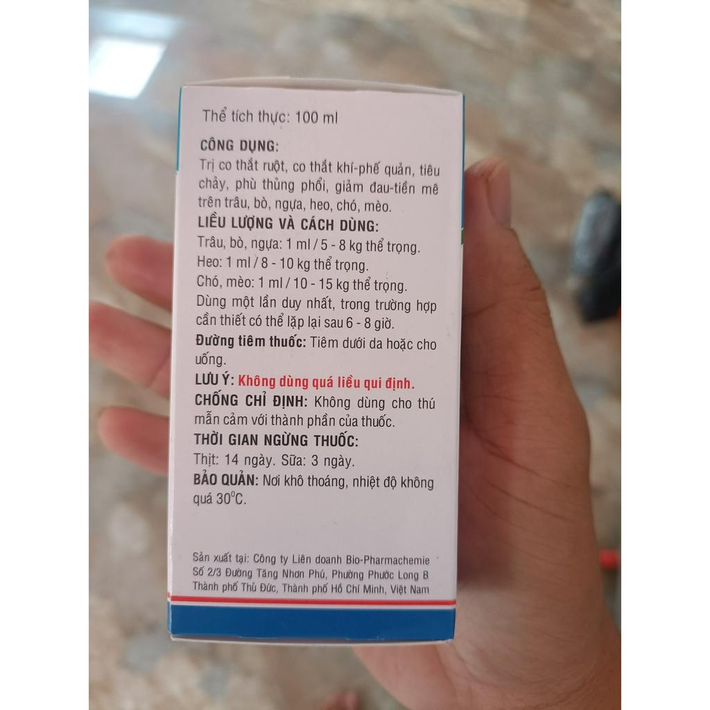 Bio Atropin 100ml thắt ruột, tiêu chảy nặng trên chó, mèo, bò, ngựa, dê, heo