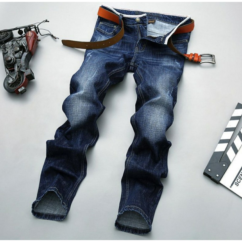 Quần Jeans Nam Vải Co Giản Cotton Ống Suông Phong Cách Doanh Nhân