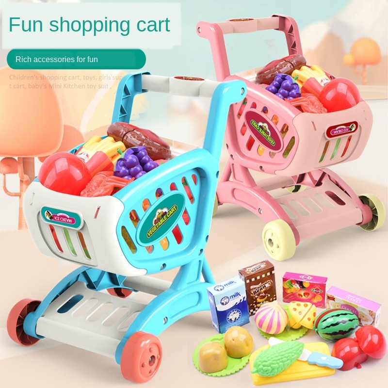 Giỏ hàng mô phỏng Xe đẩy đồ chơi Đồ chơi rau củ quả Children's Simulation Supermarket Shopping Cart Toy Trolley Fruit Vegetable Toy Pretend Play Toy 