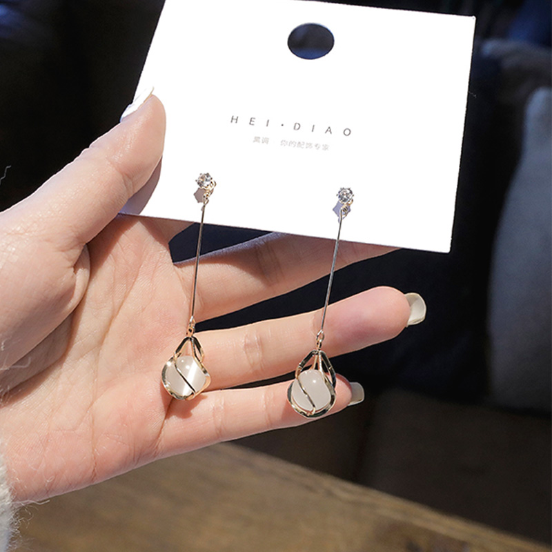 MOCHASHUKhuyên tai dài đính đá opal thời trang sang trọng cho nữ