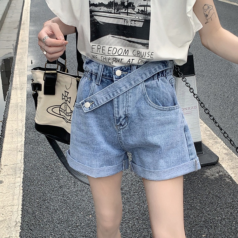 Quần Short Denim Ống Rộng Lưng Cao Thời Trang Dành Cho Nữ