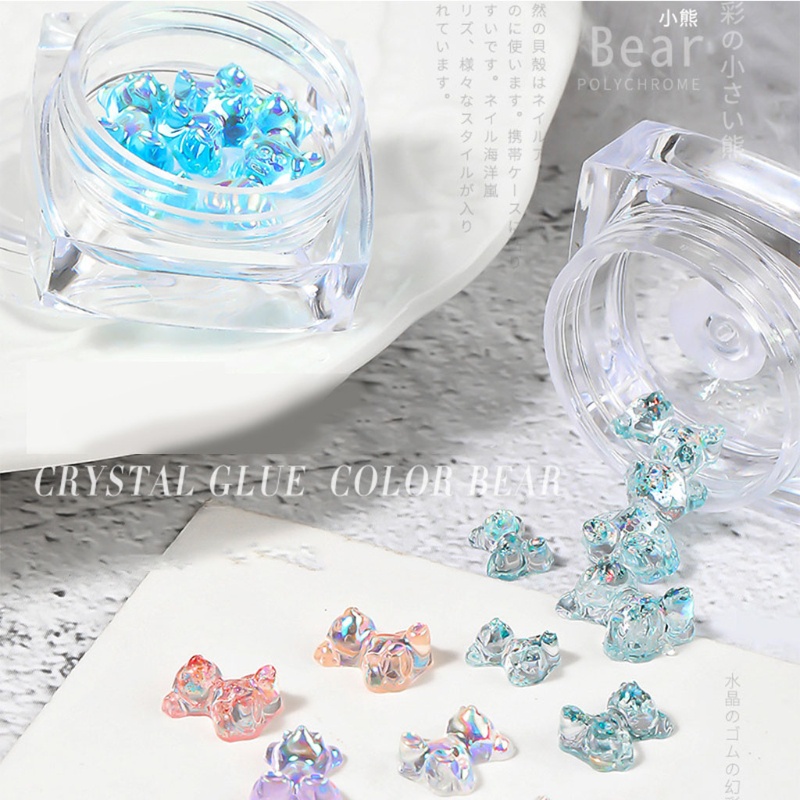 [Hàng mới về] Bộ 6 món phụ kiện trang trí móng tay hình gấu 3D dễ thương bằng resin 3 kích cỡ DIY