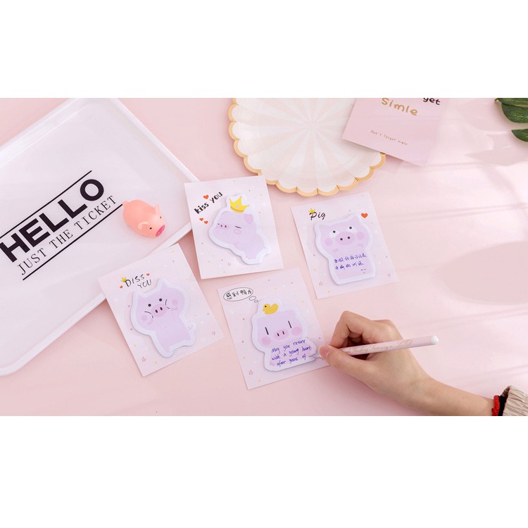 Giấy note cute dễ thương hình heo hồng giấy nhớ lợn dán được gồm 30 tờ