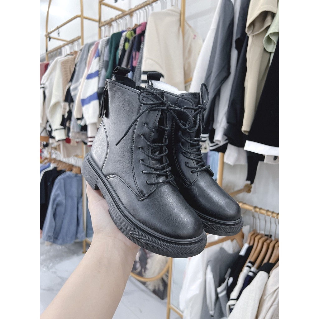 Boost 2 Khóa Nữ Cổ Lửng Chất Da Vintage giày Boots da mềm lót nỉ khóa sau cao cấp boost lửng thời trang đế 6 cm