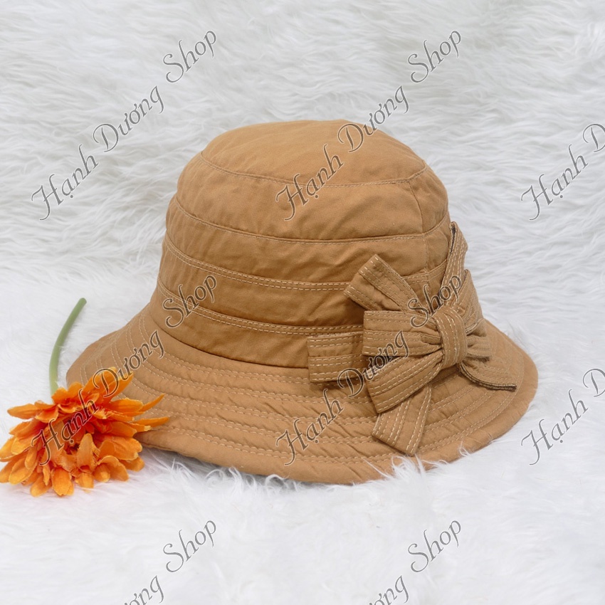 Mũ đẹp nón bo nữ vành rộng 7cm gắn nơ vải cotton oát cao cấp phù hợp cho nữ