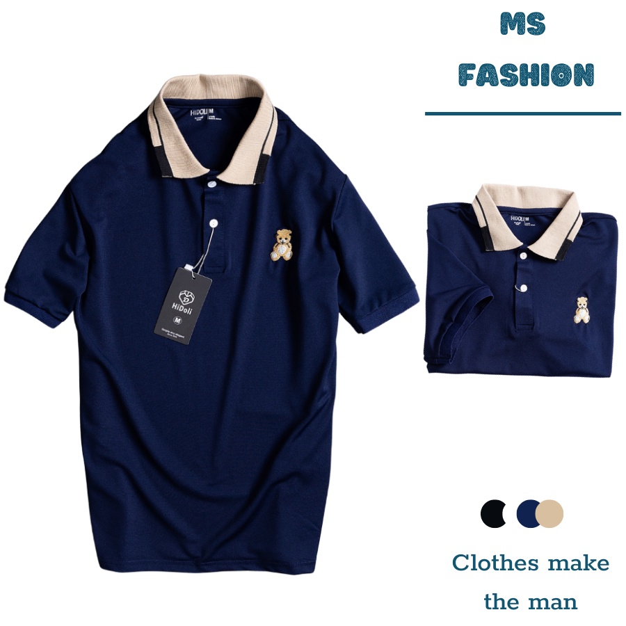 Áo polo nam  cổ bẻ Chất liệu cotton cao cấp thời trang hàn quốc.thêu gấu trước ngực thời trang nam Menswear, áo polo nam