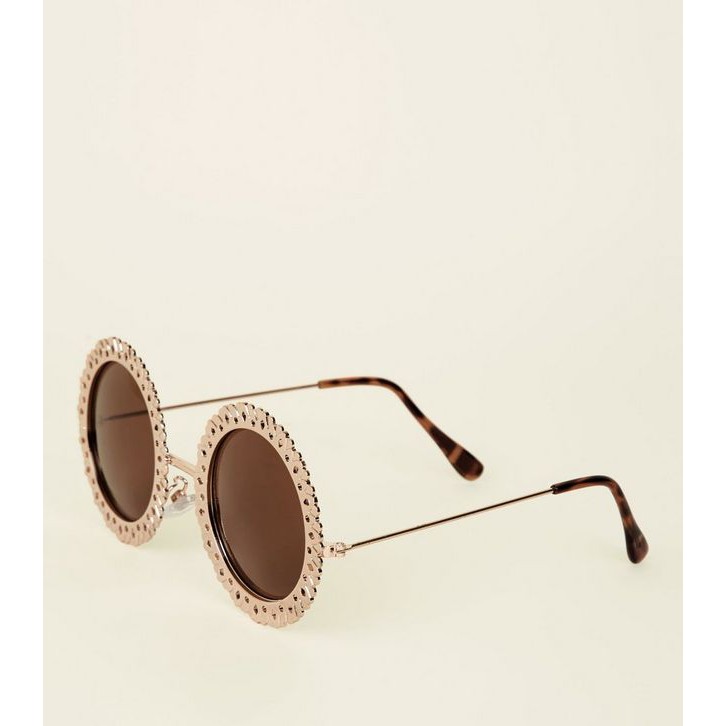 30. Kính nữ Newlook Gold Tinted Filigree Round Sunglasses_hàng chính hãng authentic
