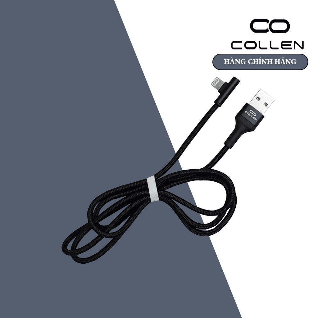 Cáp sạc nhanh COLLEN cho IPchuyên dụng gaming đầu ngang có đèn led ,bọc dây dù chống đứt,chống gãy gập