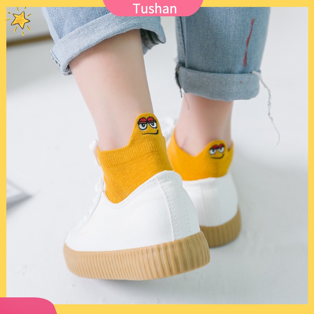 TUSH Men Women Cute Sesame Street Embroidery Low Cut Elastic Cotton Ankle Socks