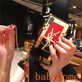 Ốp lưng mặt kính in chữ YSL thiết kế viền vuông cho Compatiable with iPhone 12 Mini 11 Pro XR X XS Max 8 7 6 6s Plus